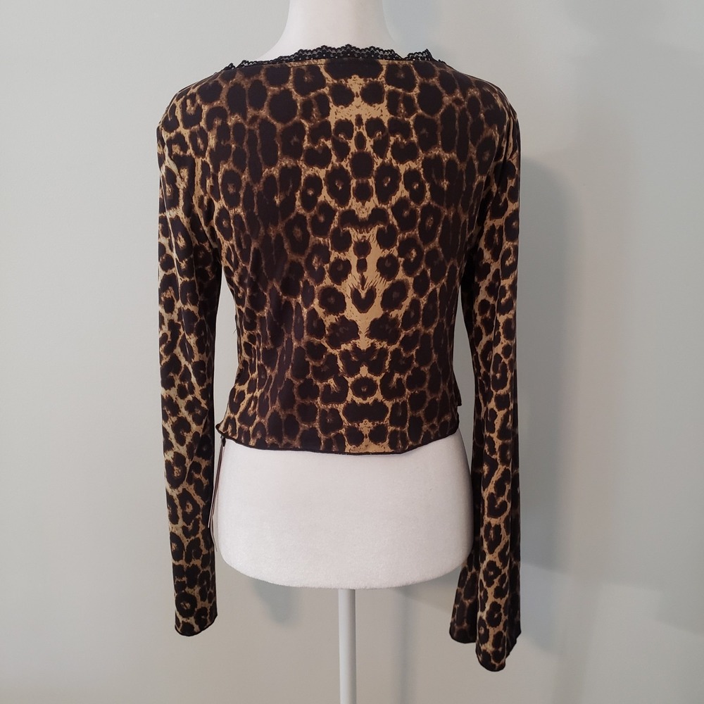 Romwe‎ Leopard Print Cropped Cardigan Boho Top LARGE Y2K Whimsigoth Flare Lace - Picture 6 of 7